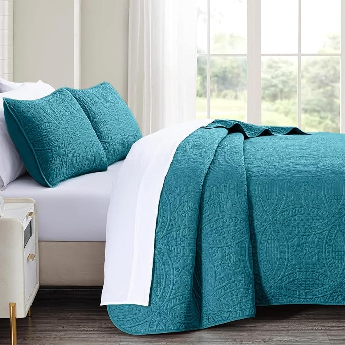 akkialla Teal King/Cal King Quilt Set, Ultrasonic Lightweight Bedspread Coverlet - Image 4