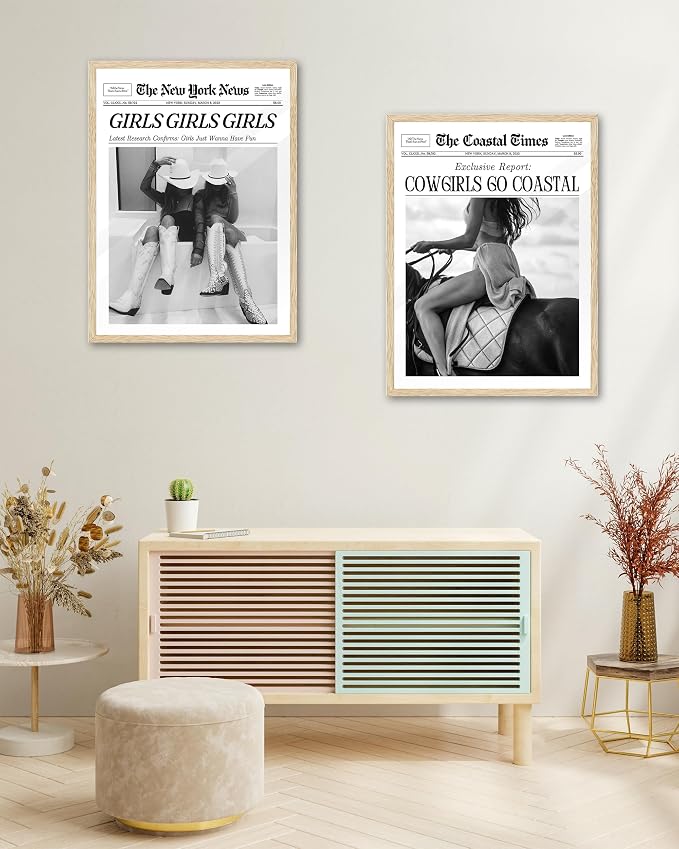 iHery 12x16in Cowgirls Go Coastal Unframed Newspaper Wall Art | Unframed Canvas - Image 6