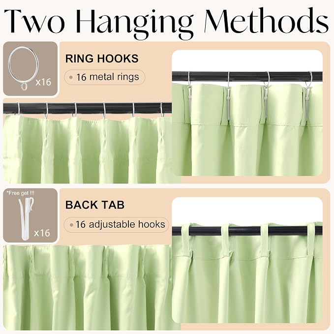 Etherealveil Pastel Green Pinch Pleated Blackout Curtains 2 Panels 52"x84" | - Image 6