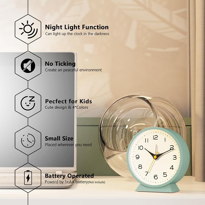 AYRELY® 4.5" Analog Alarm Clock, Small Retro Desk Clock and Table Clock | - Image 2