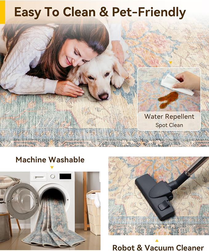 RELEANY Washable Area Rug, Runner 2'x5', Water Repellent, Pet Friendly - Image 6