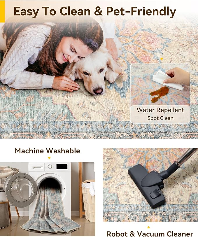RELEANY Washable Area Rug, Square 6'x6', Water Repellent, Pet Friendly - Image 4