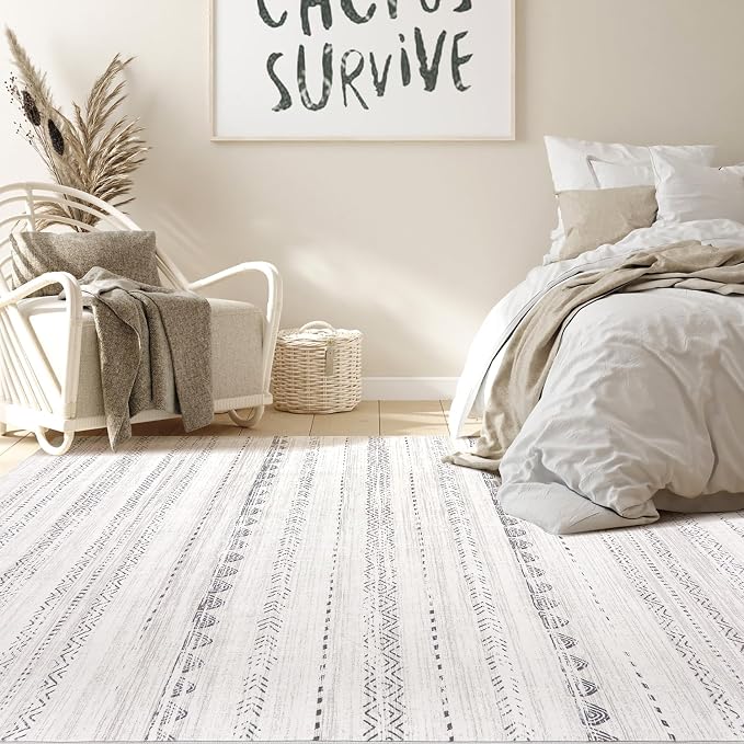 Nakagishi Boho 4x6 Area Rug Living Room Rugs Machine Washable Gray | Soft - Image 4