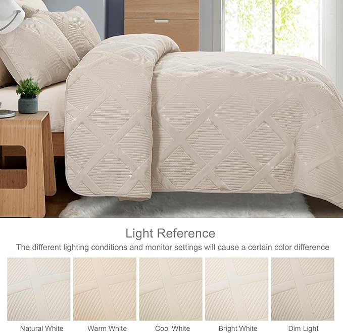 Exclusivo Mezcla Quilt King Size, Brich Beige | Soft Bedspreads - Image 3