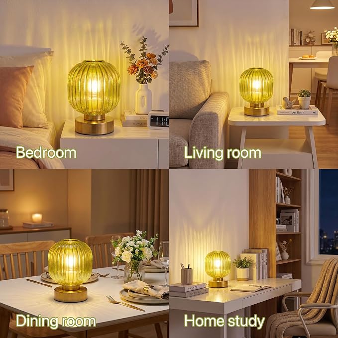 Elenhome Green Touch Glass Table Lamp, 3-Way Dimmable Bedside Lamp, Vintage - Image 4
