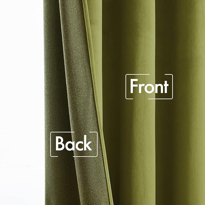 MIULEE Moss Green Velvet Pinch Pleat Blackout Curtains W52 X L96 Inches | 2 - Image 6