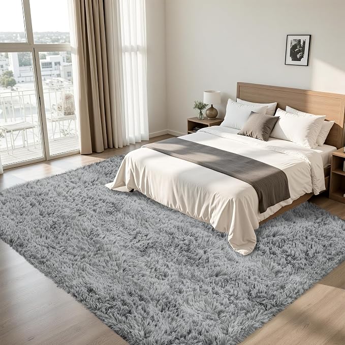 8x10 Area Rug for Living Room, Light Gray Fluffy Shag Non-Slip Bedroom Rugs | - Image 3