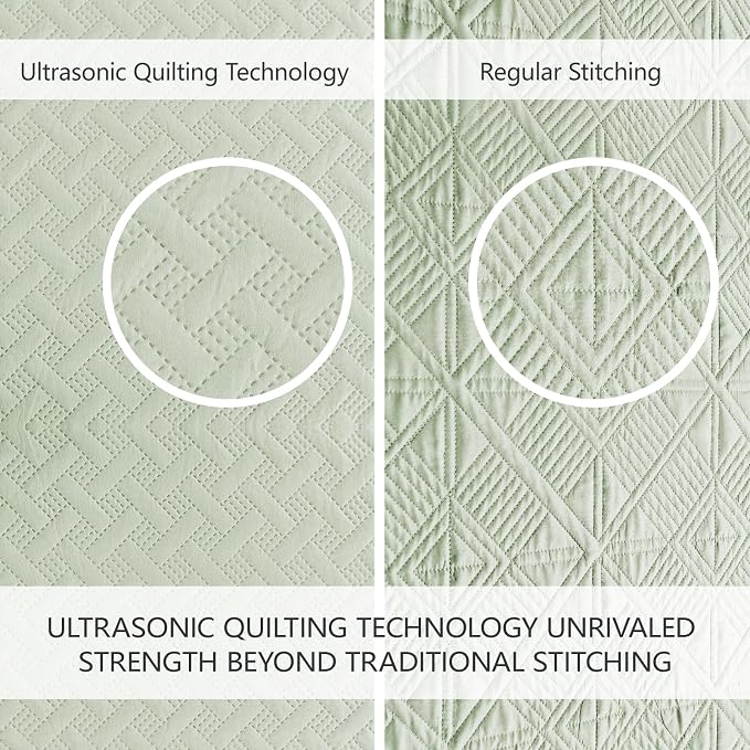 FLYMME Quilts King Size, Lightweight Sage Green Bedspreads, Basket Weave Pattern - Image 6
