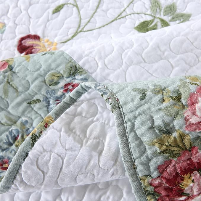 ROOMLIFE 100% Cotton Quilt Set Full Elegant Floral Embroidery 3-Piece | - Image 9