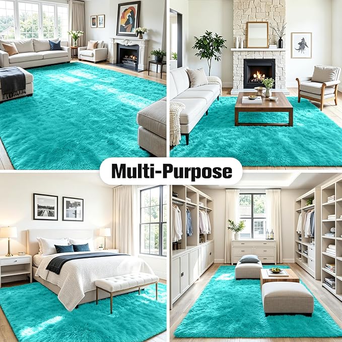6x9 Fluffy Area Rug for Living Room: Soft Non-Slip Turquoise Bedroom Carpet | - Image 9