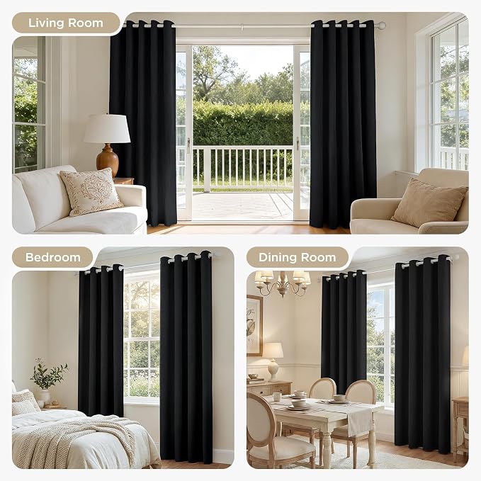 Joydeco Black Curtains for Bedroom 2 Panels Set, Faux Linen Textured 100% - Image 7