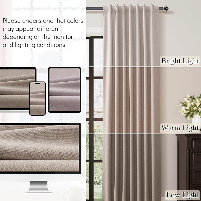 Taupe 100% Blackout Linen Look Curtains - Image 7