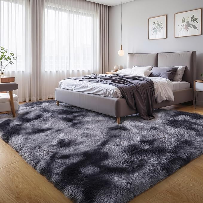 6x9 Thick Tie-dye Dark Grey Shag Rug by KICHOWUA