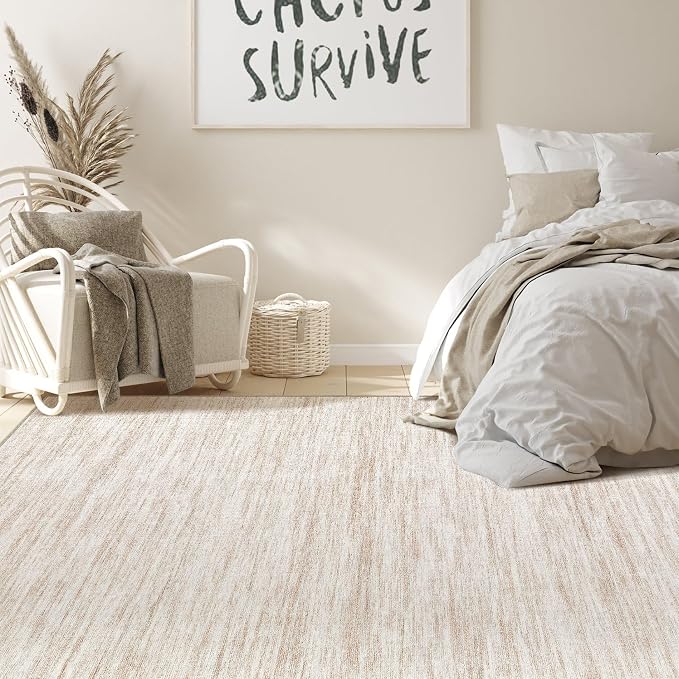 Nakagishi Boho 5x7 Area Rug Living Room Rugs Machine Washable Beige | Soft - Image 7