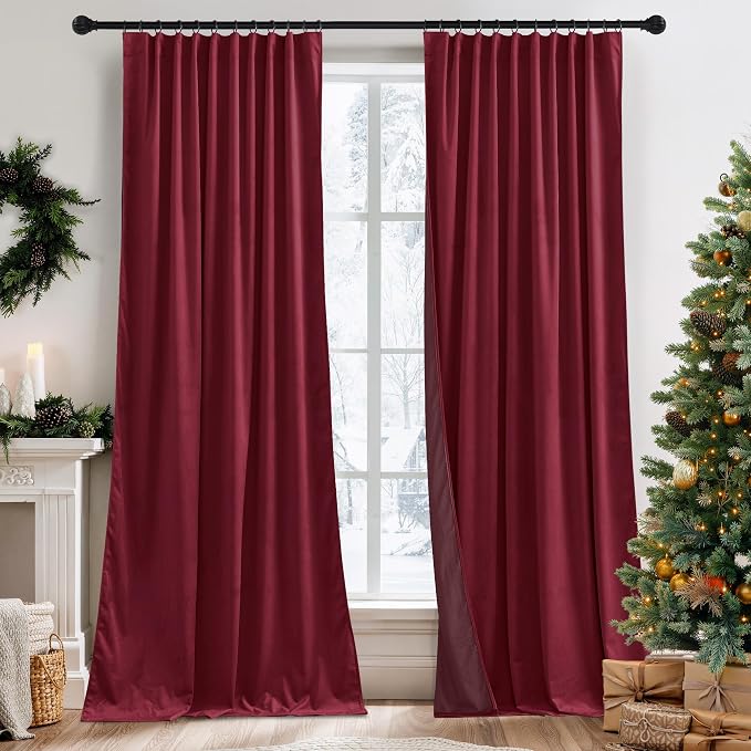 RYB HOME Burgundy Velvet Curtains 96 inches by RYBHOME
