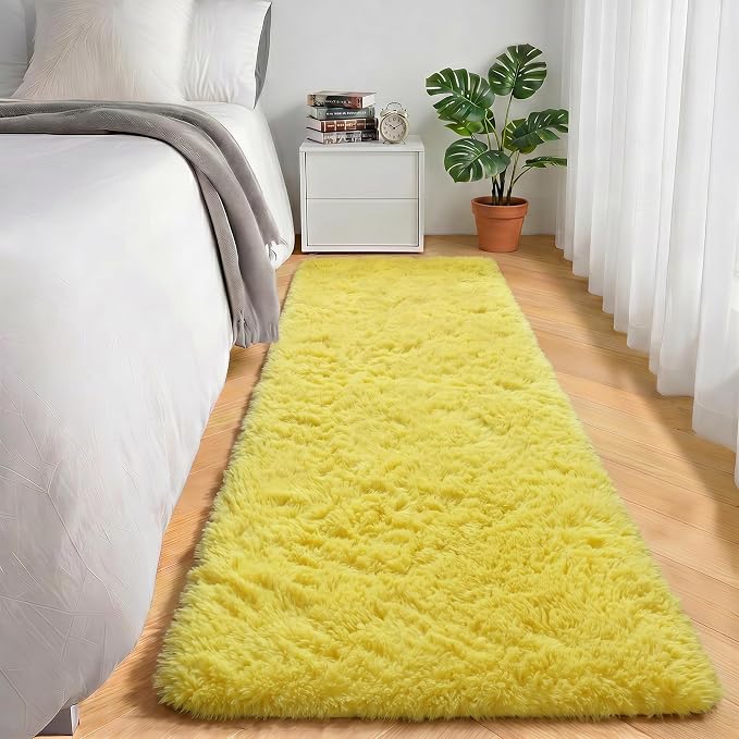 Yellow Runner Rugs for Bedroom Living Room, Fluffy 2x6 Bedside Hallway Area Rug - Image 4