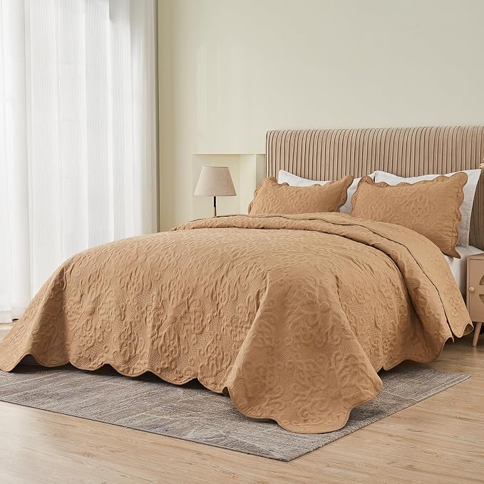Kingnex Oversized King Bedspreads 128x120 Khaki | Lightweight, Extra Wide Quilt - Image 7