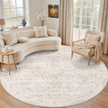 Round Area Rug for Living Room: 4ft Boho Washable Rug Beige Brown | Vintage by EXPEDIX
