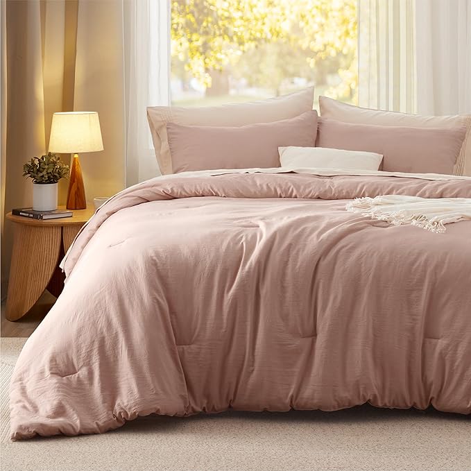 Bedsure Oversized King Comforter Set, Light Pink Soft Prewashed Bedding - Image 2