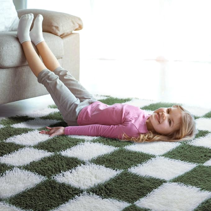 KICMOR 8x10 Area Rugs for Living Room, Large Soft Fluffy Checkered Big Fuzzy - Image 7