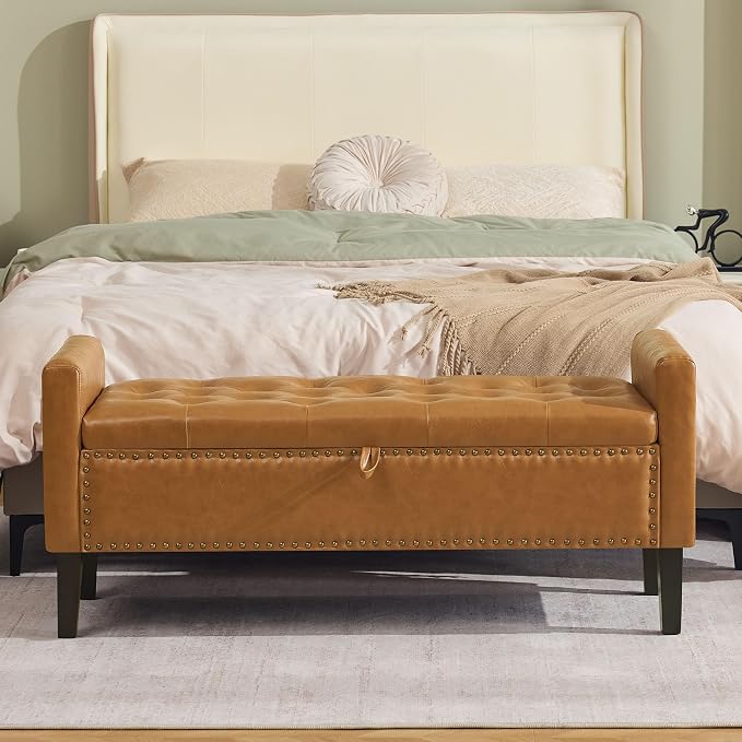 WUTUTUEE 47" Modern Water-Resistant Faux Leather Storage Ottoman Bench - Image 8
