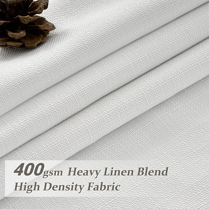 Room Darkening Soft White Linen Curtains 102 Inches Long 2 Panels Set - Image 2