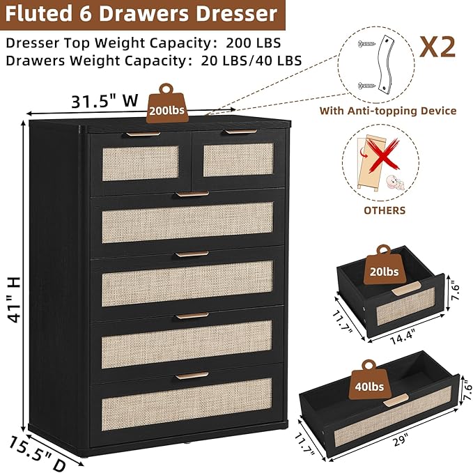 LEYAOYAO Rattan Dresser for Bedroom - Image 7