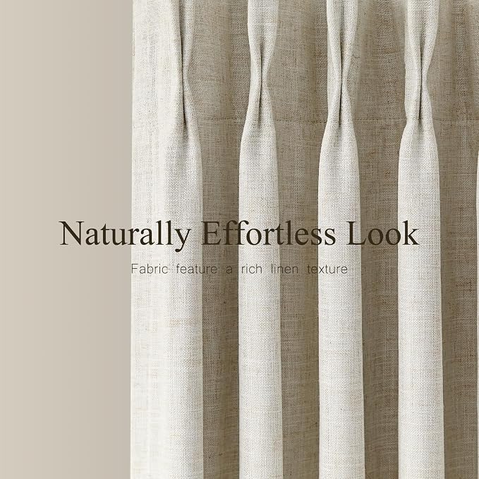 100% Blackout Pinch Pleated Linen Curtains 92 Inches Long - Image 2