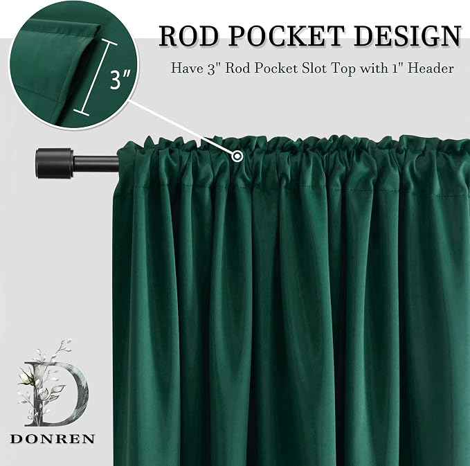 2 Panels 84 Inches Length Dark Green Blackout Thermal Insulating Window Curtain - Image 3