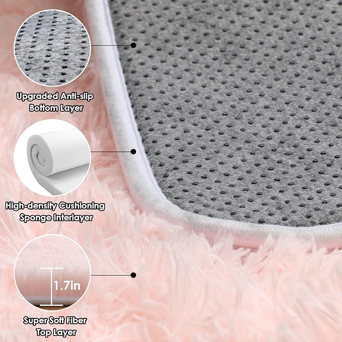 Pink 6x9 Area Rugs for Living Room Bedroom, Large Fluffy Bedside Throw Rug - Image 3