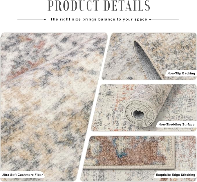 2.6x10 Washable Runner Rug:Modern Abstract Indoor Soft Carpet Taupe | - Image 5