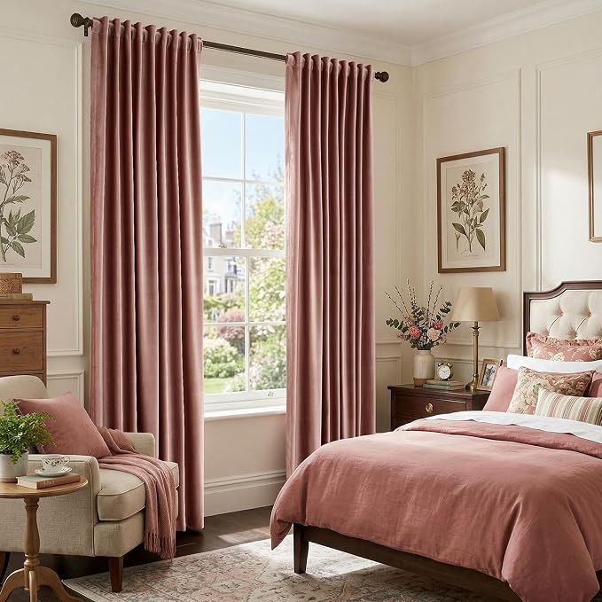 Dusty Pink Velvet Curtains 120 inch Long - Image 7