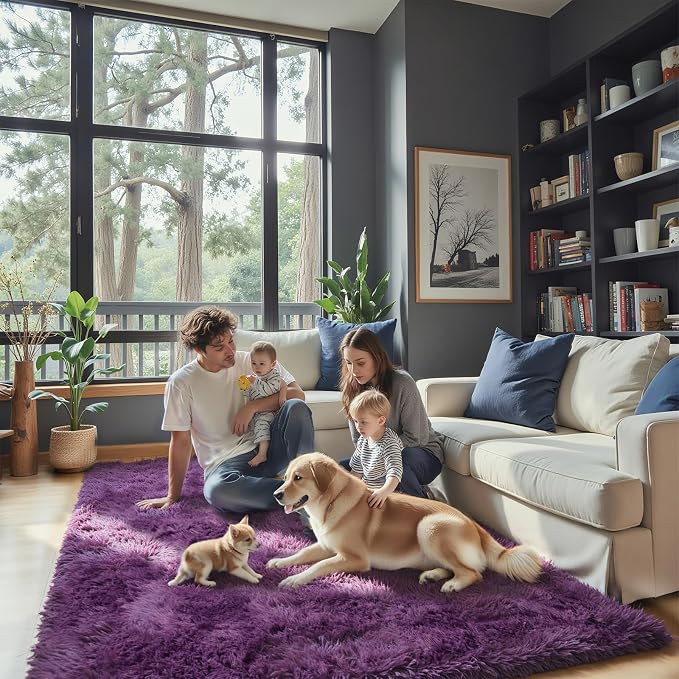 5x8 Grape Purple Shag Area Rug for Living Room, Fluffy Plush Carpet | Non-Slip - Image 4