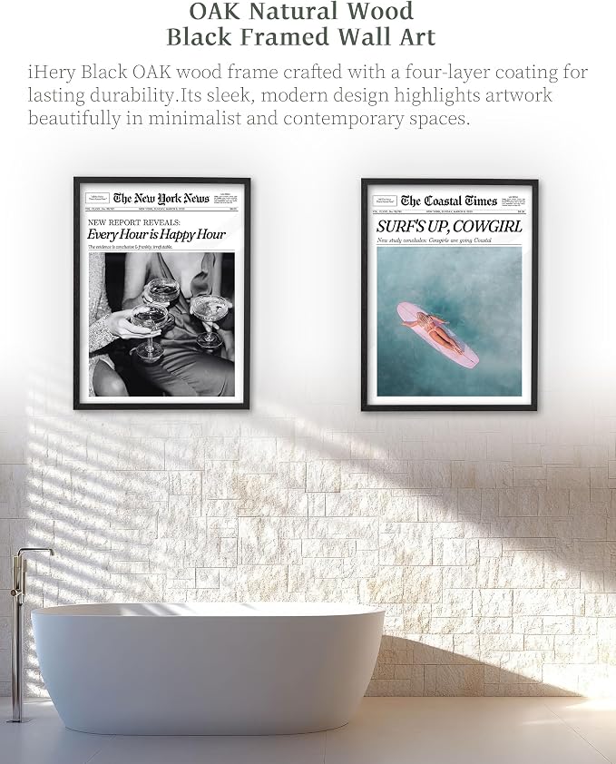 iHery Small 8x10in Every Hour Is Happy Hour Framed Newspaper Wall Art | Black - Image 6