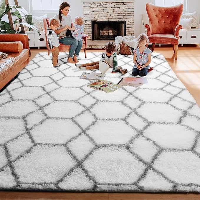 6x9 Area Rugs for Living Room Bedroom, Large Fluffy White and Grey Throw Rug - Image 7