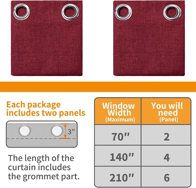 YoungsTex Burgundy Linen Blackout Curtains 72 Inches Long - Image 9