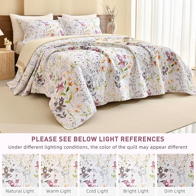 Lady Ann Wild Floral Printed Bed Quilt Sets Queen 100% Cotton Yellow Flower - Image 6