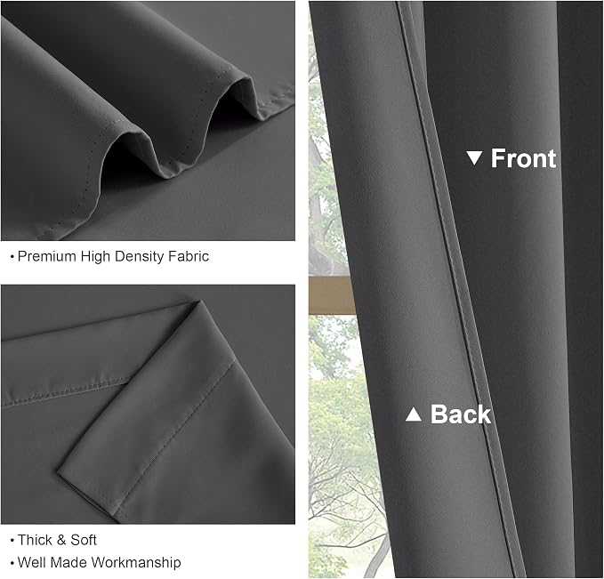 PONY DANCE Grey Blackout Curtains 96 inch Long, Room Darkening Curtains - Image 6