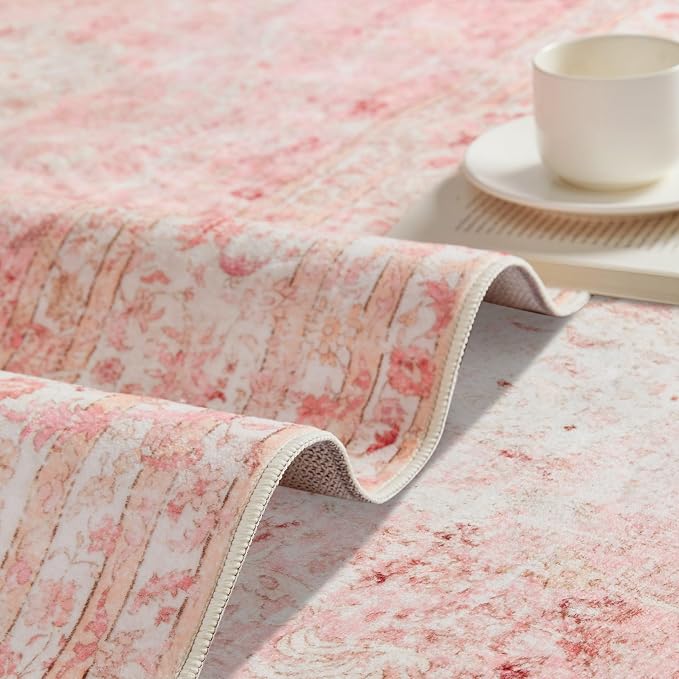 Latte&Fog Hallway Runner Rug 2x10 Non Slip Washable Pink Rugs - Image 9