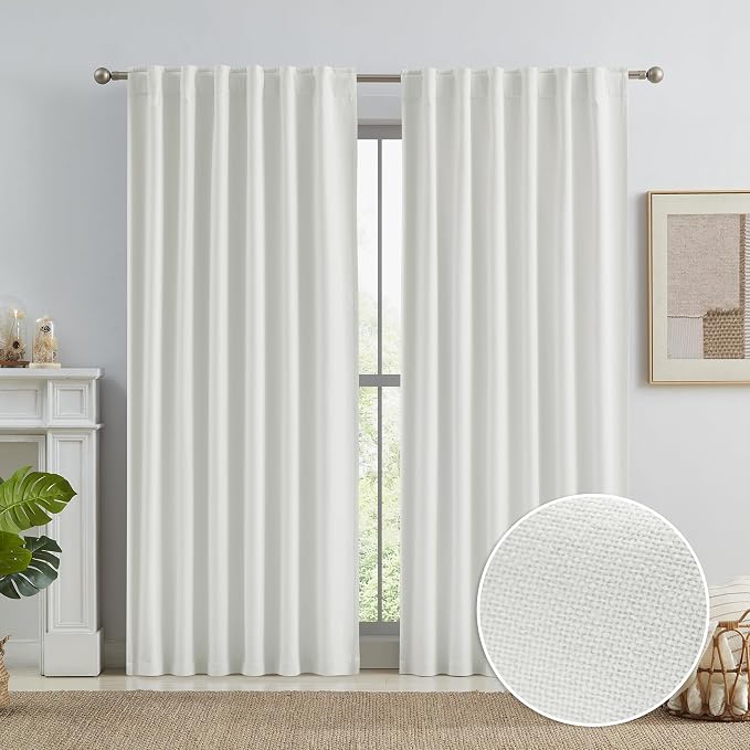 Natural Linen Look Blackout Floor to Ceiling Curtains, Full Shade 96 Inches by KEQIAOSUOCAI