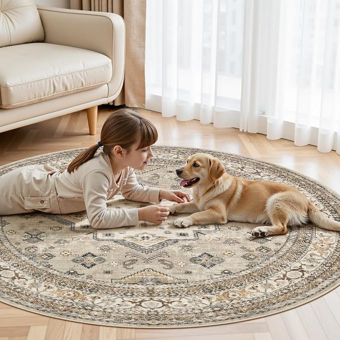 cotiled 6ft Round Living Room Area Rug, Traditional, Dining Room, and Home - Image 7
