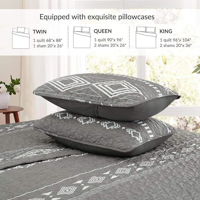 Whale Flotilla Reversible Grey Print Quilt Twin Size - Image 5