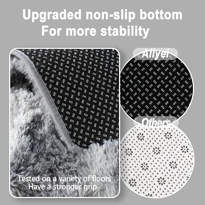 Soft Runner Rugs for Bedroom Hallways, 2x4 Abstract Grey Fluffy Shag Throw Area - Image 5