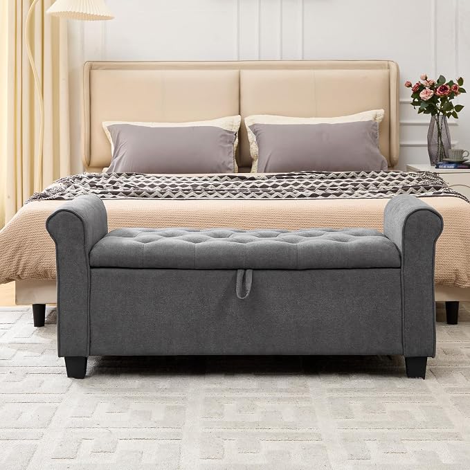 49" End of Bed Storage Bench for Bedroom, Upholstered Storage Ottoman | Easy - Image 8