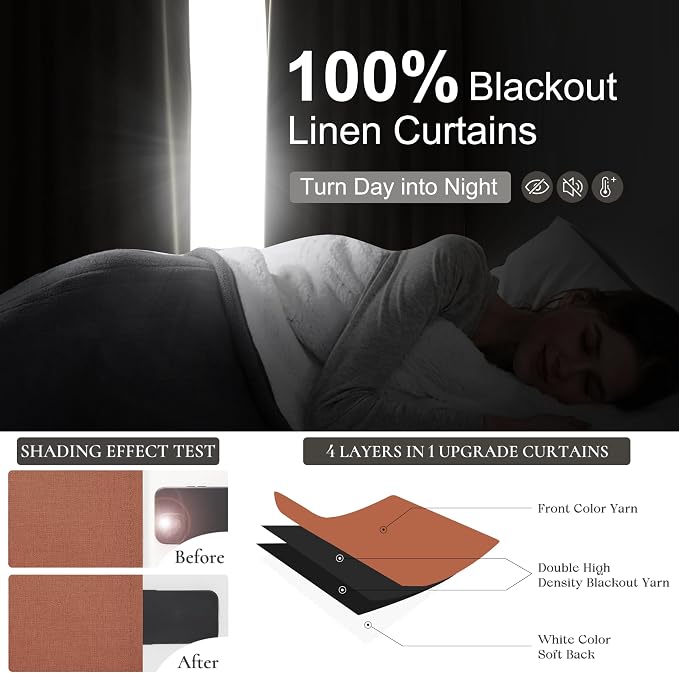 Fall Burnt Orange Curtains Blackout 86 Inches Long 2 Panels Set, Terracotta - Image 2