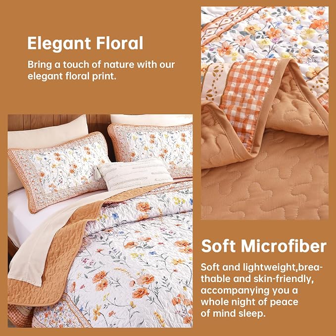WONGS BEDDING Fall Quilt Set King, Microfiber Lightweight Farmhouse Bed Cover - Image 4