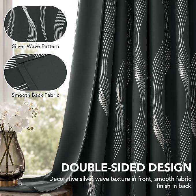 Deconovo Curtains for Living Room, Pattern Blackout Curtains 45 Inches Long | - Image 2