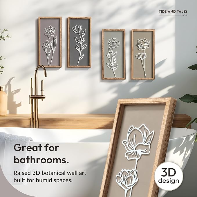 Tide and Tales 3d Framed Wall Art, Floral Boho Wall Decor | 7" x 16", - Image 4