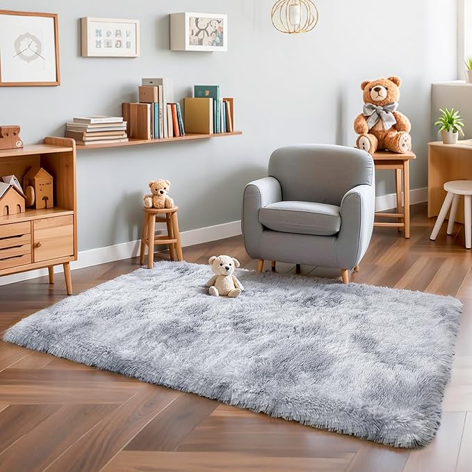 5x7 Thick Tie-Dyed Grey Shag Rug - Image 7