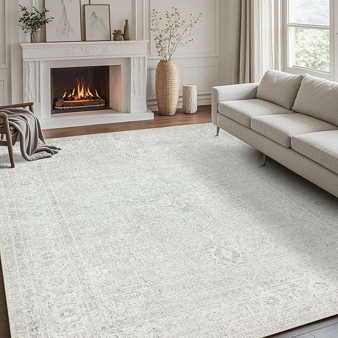 6x9 Washable Area Rugs for Living Room, Dining Room | Neutral, Ultra Soft Faux by Srugn
